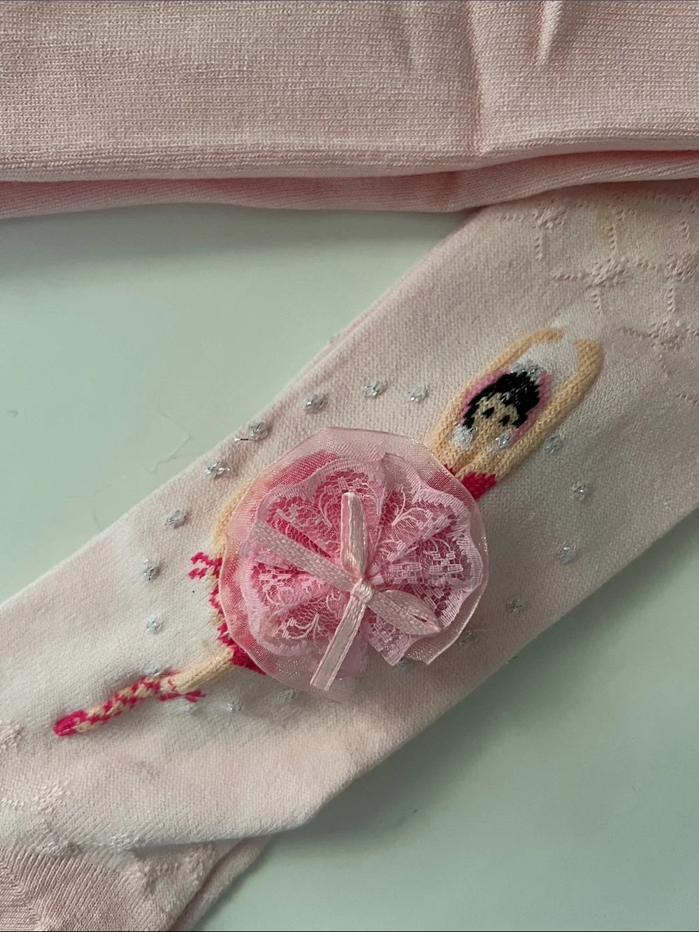 Girls Ballet Footed Knit Tights Socks pink